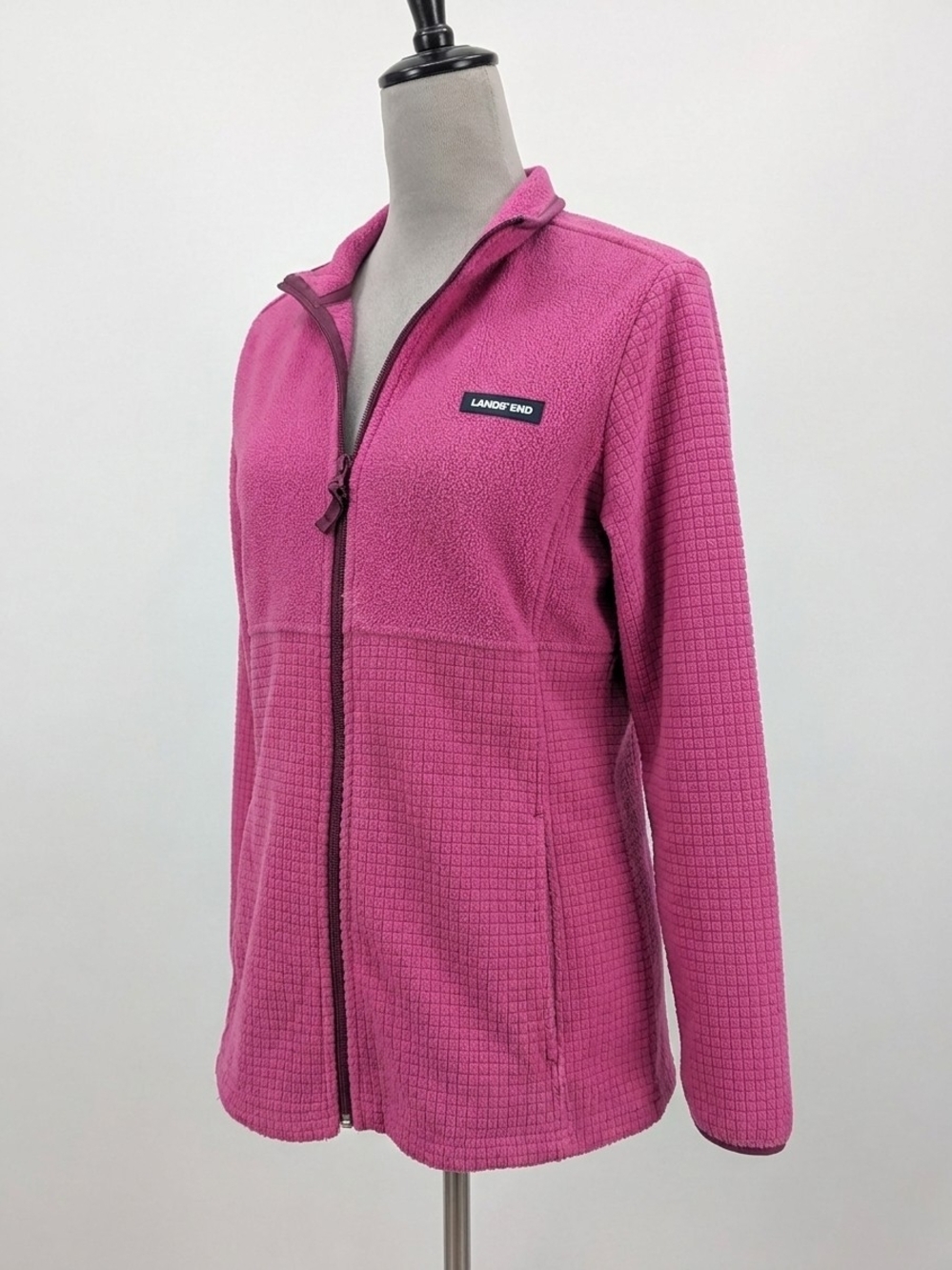 Lands’ End Pink Textured Fleece Full Zip Jacket Women’s Small